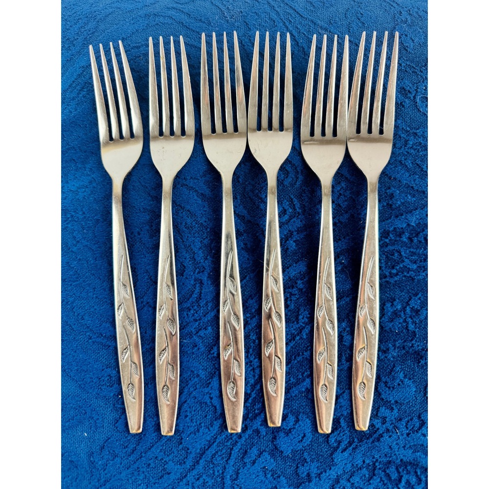 National Stainless Haiti Pattern Dinner Forks Set of 6 Japan Mid Century Leaf
